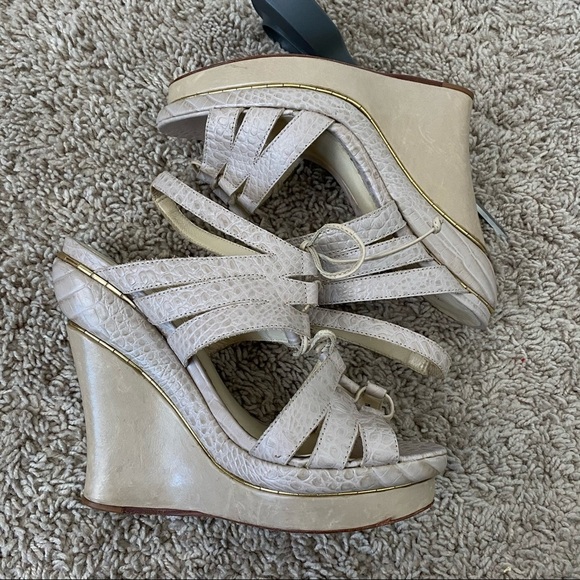 Alexandre Birman Blush Croc Reptile Leather Wedges - Picture 5 of 10